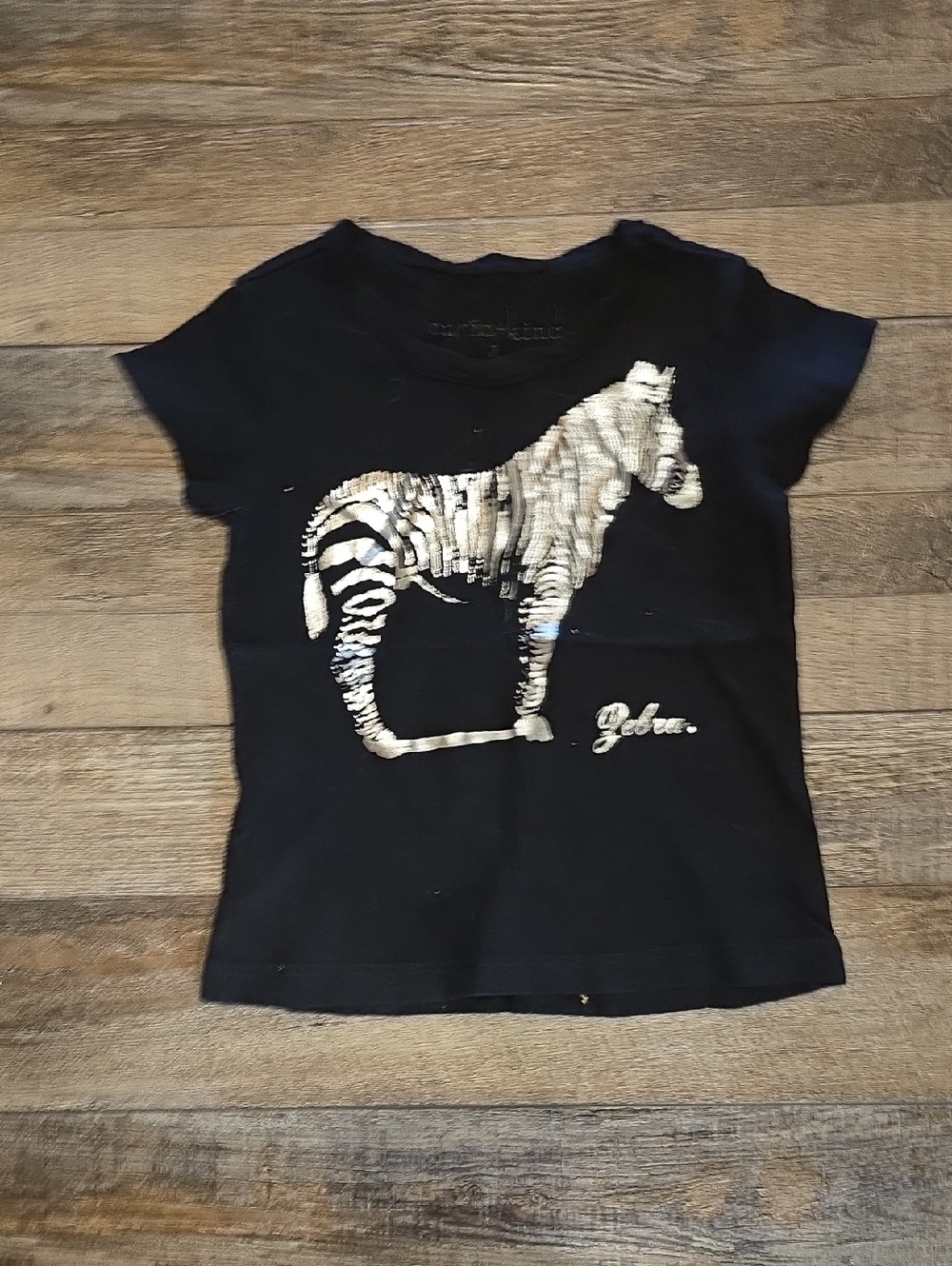 Black Short Sleeve Tee with Gold Sequin Zebra